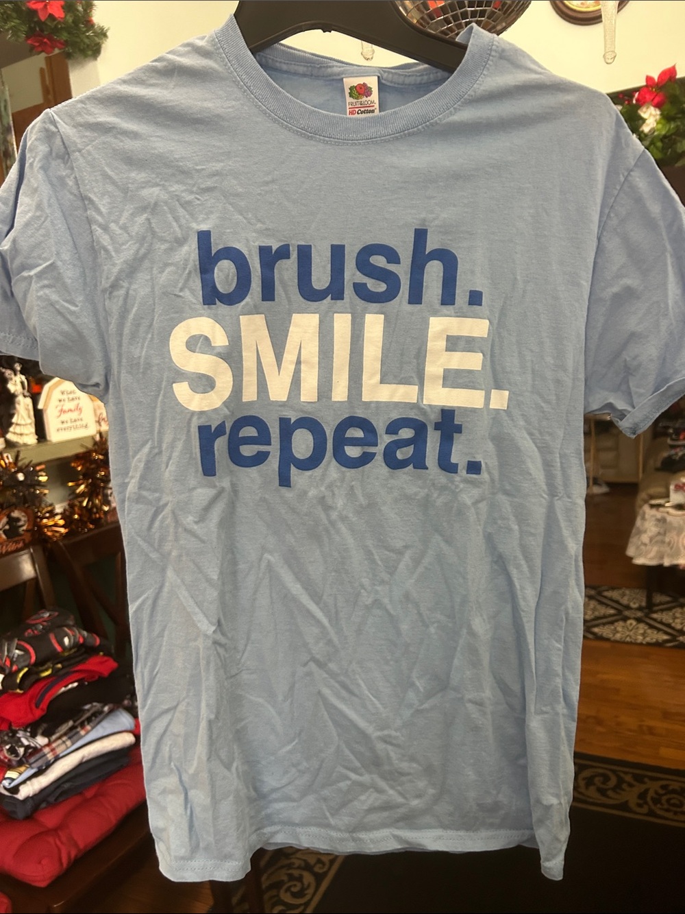 Fruit of the Loom Light Blue 'brush. SMILE. repeat.' Graphic Tee